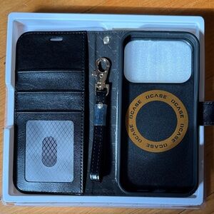 OCASE Black Leather Wallet iPhone 16 Pro Case New